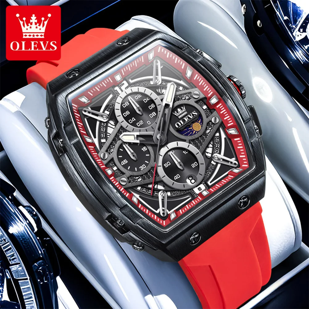 OLEVS 2975 Waterproof Luminous Watch For Man Analog Multifunctional Square Watches Original Quartz Wristwatch Luxury Men Gift