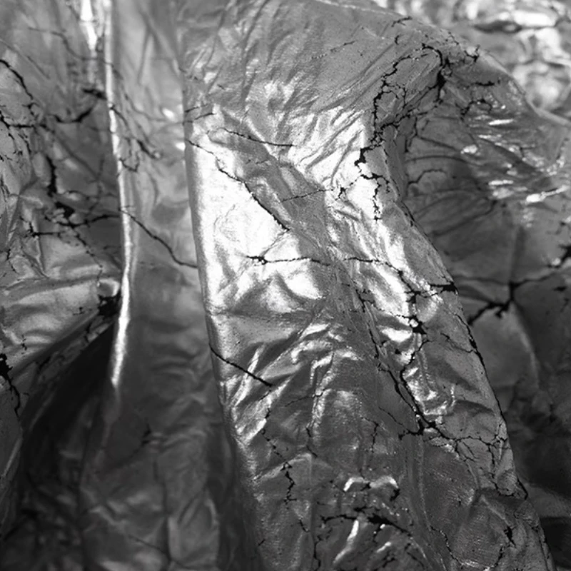 الفضة السوداء المغلفة التجعيد النسيج الصخور الملمس المتعثرة سميكة تصلب المواد التجاعيد متجعد الملابس الإبداعية مصمم #3