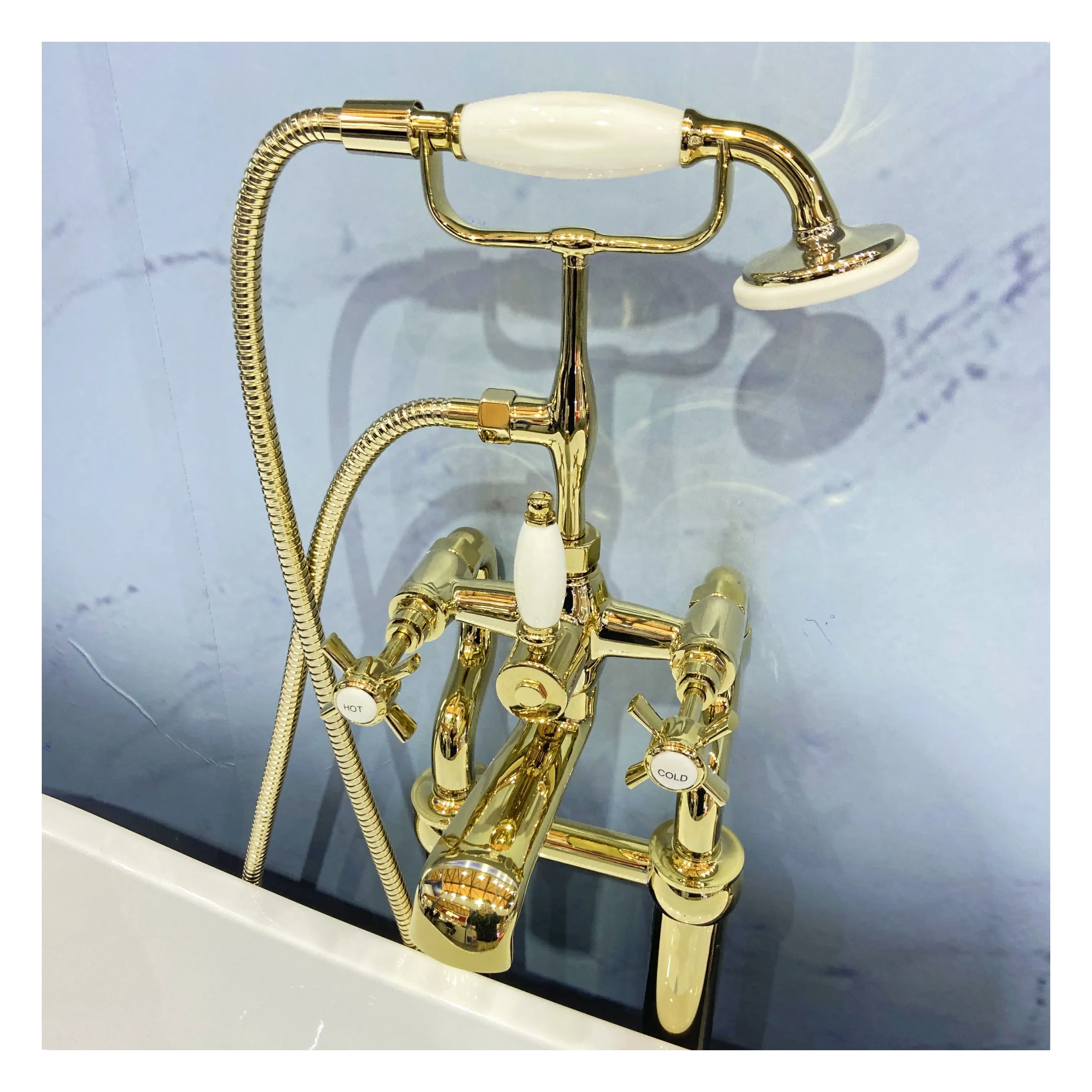 

Традиционный напольный латунный хромированный душевой набор с термостатическим смесителем в винтажном стиле