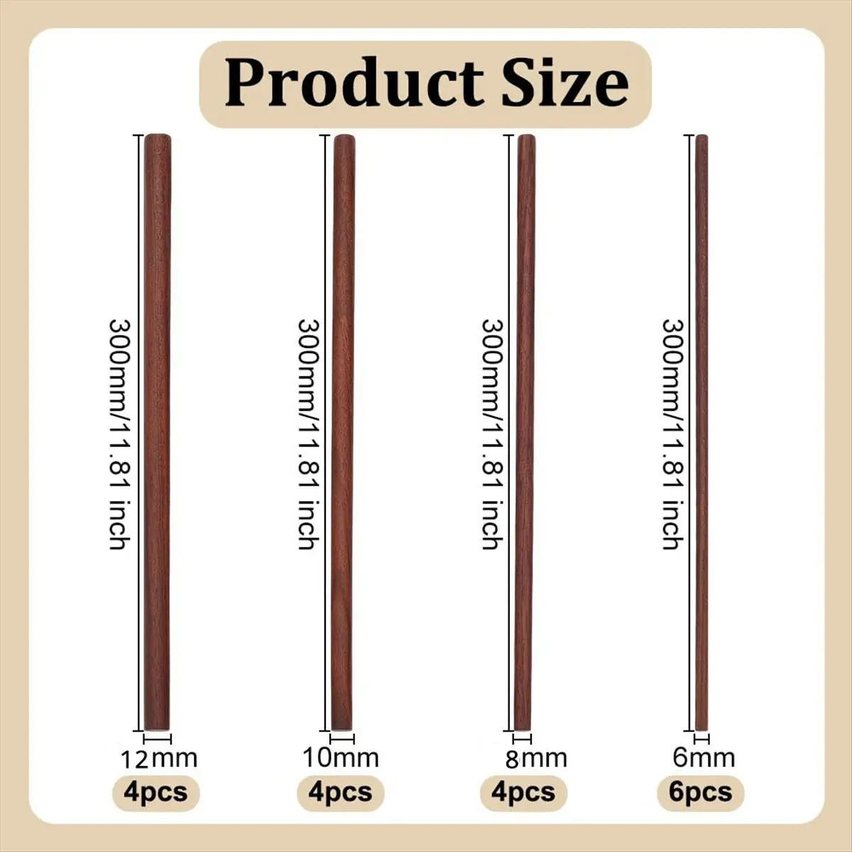 BHBL 18 قطعة 4 حجم الجوز وتد قضبان 11.8 بوصة طويلة وتد قضبان الخشب العصي 6/8/10/12 مللي متر ضياء غير مكتملة العصي المستديرة