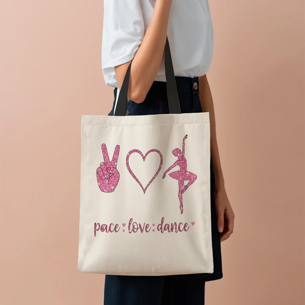 1Pc Ballet Dance Tote Bag Peace Love Dance Shoulder Bag Organizer Ballet Gift For Dancer Ballet Lover Dancer Coach Gift