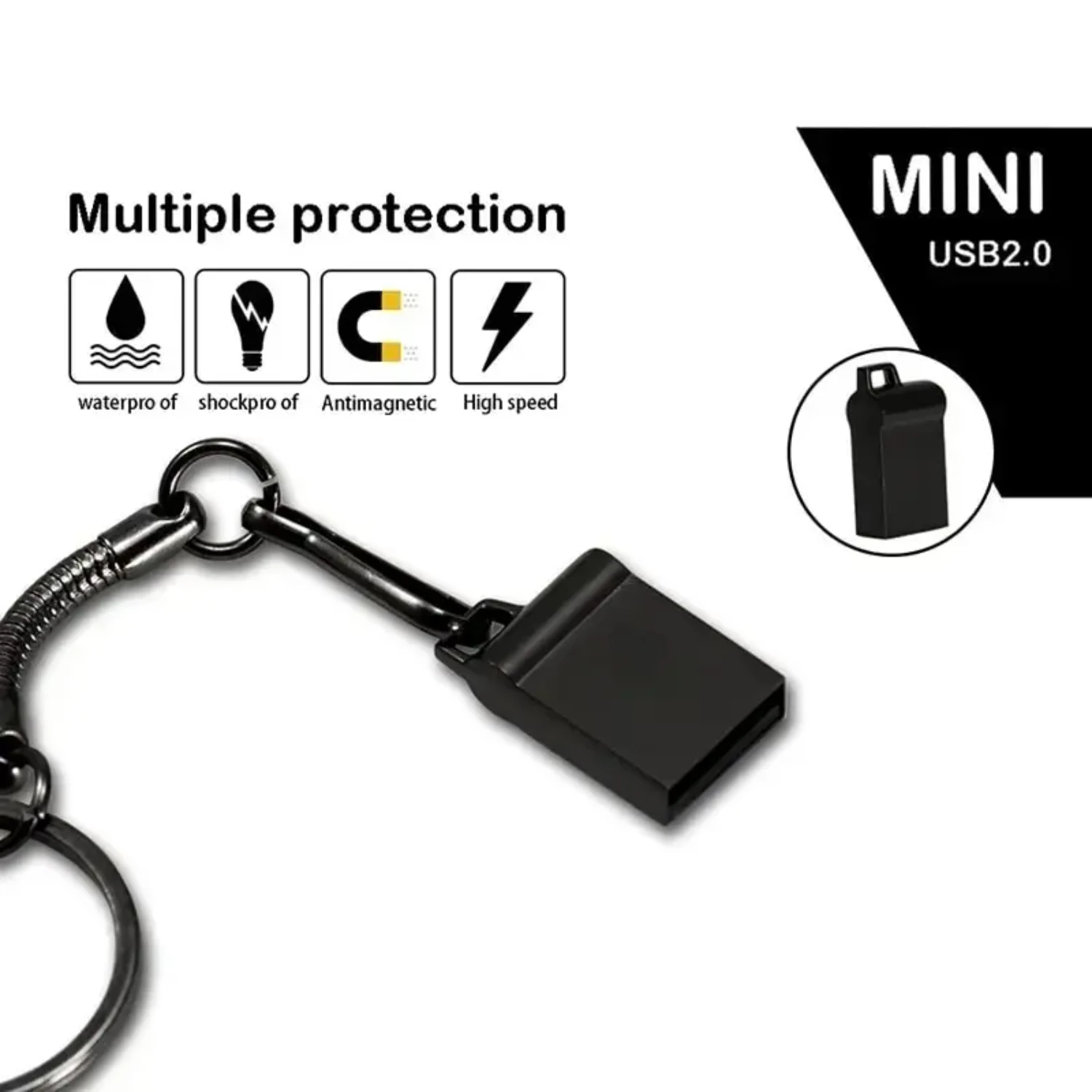 Creative Super Mini Black Metal 64GB USB Flash Drives Memory Stick with Free Key Chain - Unique Gift Idea for Students and Profe