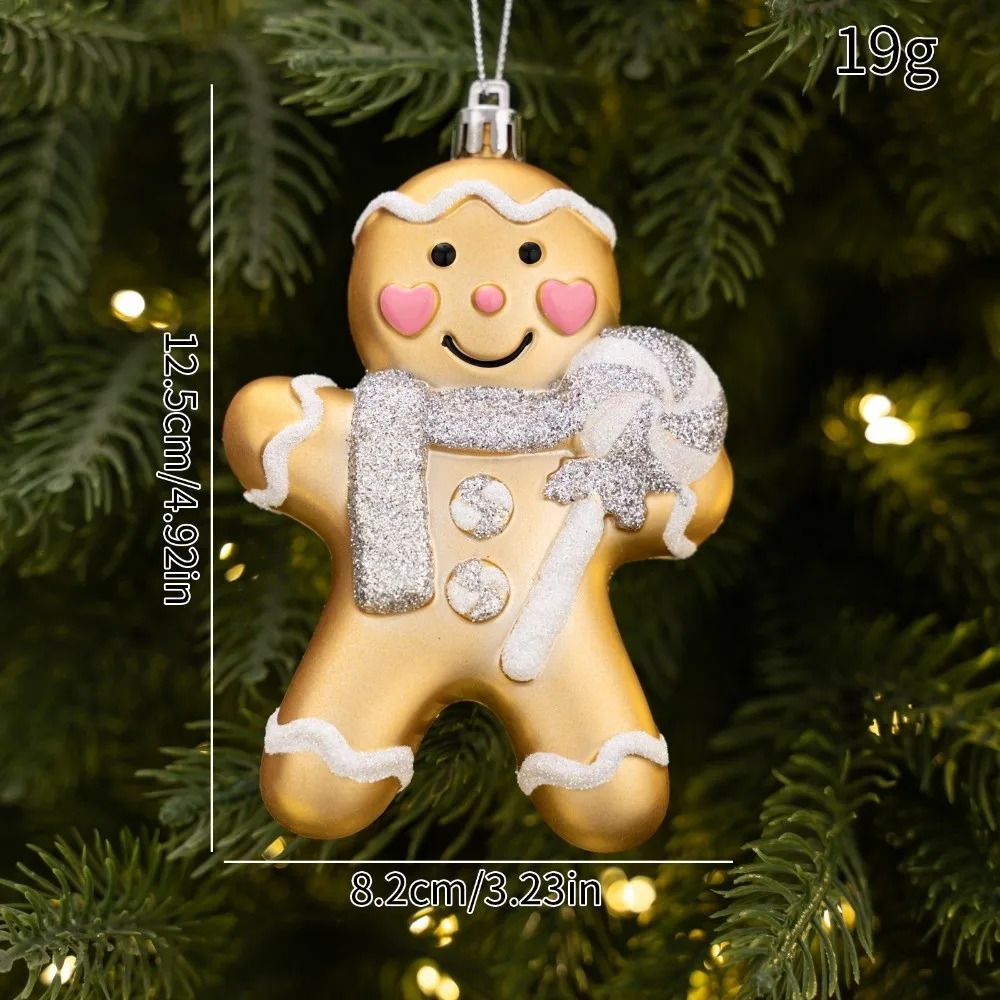 Electroplated Gold Christmas Ornament Cartoon Figurine Assorted Outfit Gingerbread Man Charm Glossy Surface Hanging String