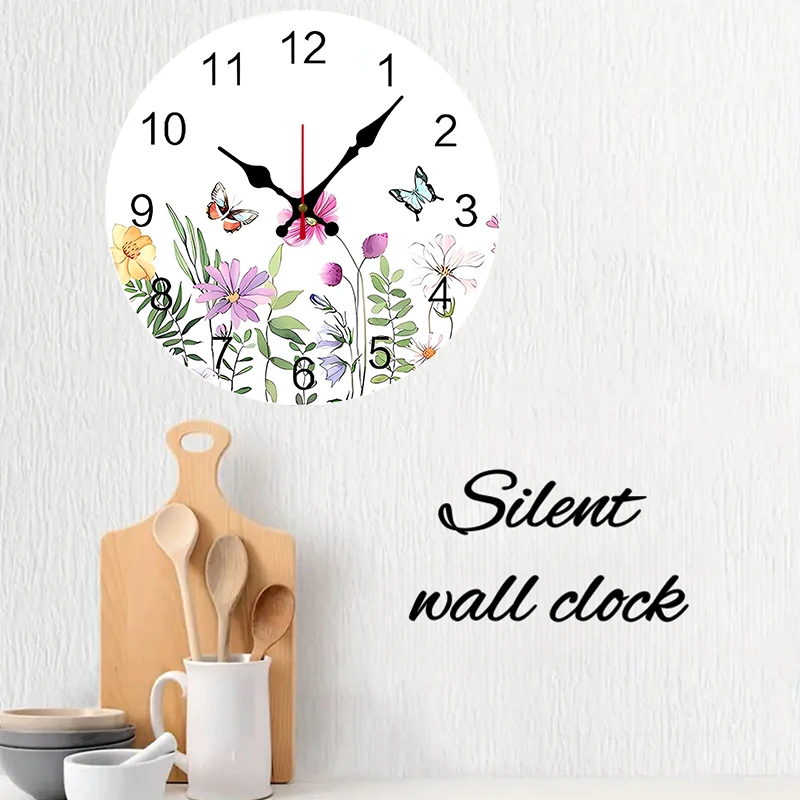 ساعة حائط معلقة صامتة مستديرة خشبية على شكل فراشة حديثة، مناسبة لغرفة المعيشة والمكتب وغرفة الدراسة وغرفة النوم والديكور المنزلي