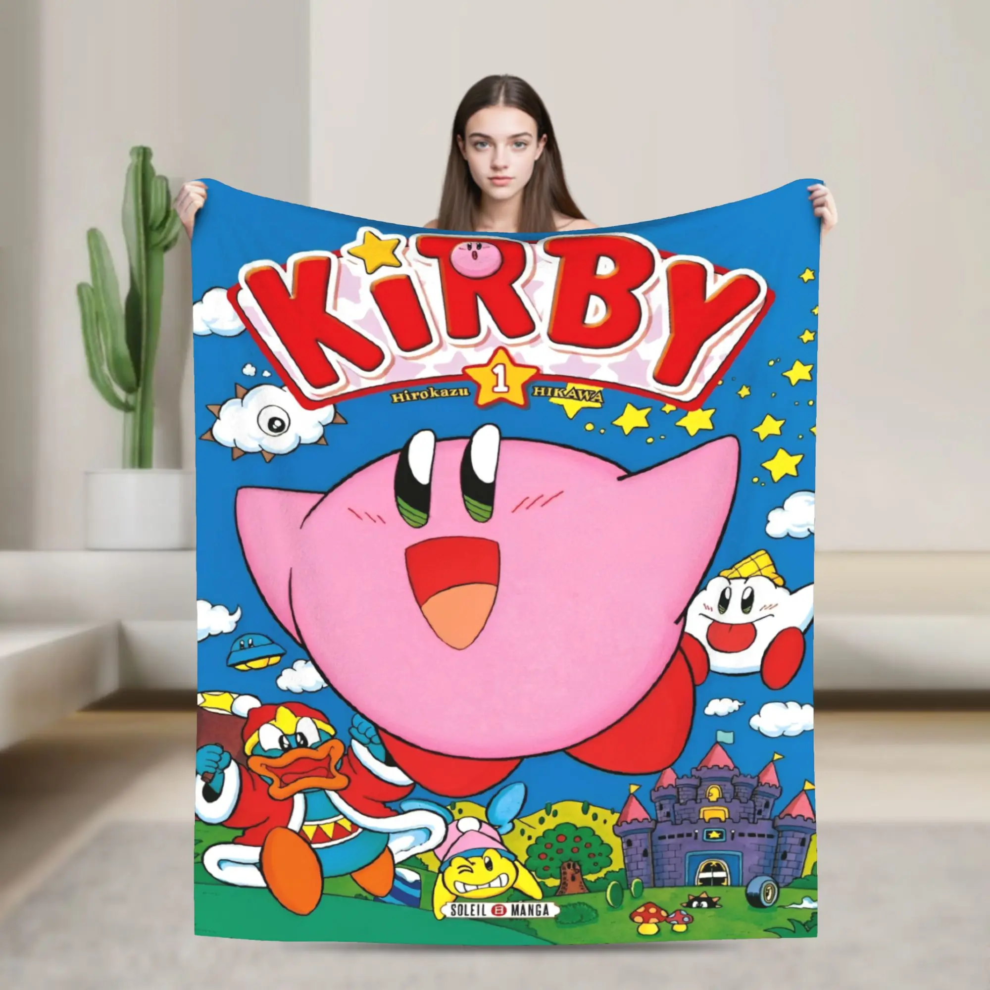 Warm Blanket Kids Picnic K-Kirbys Cartoon Stars Kawaii Throw Blanket  Flannel Bedspread For Living Room Fashion Sofa Bed Cover