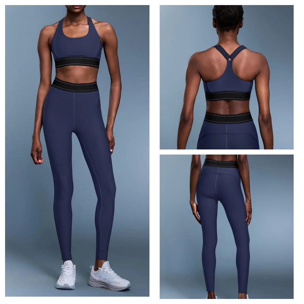 

Classic contrasting women's yoga 2-piece set shock absorbing bra high waist lifting hip leggings fitness exercise sports set