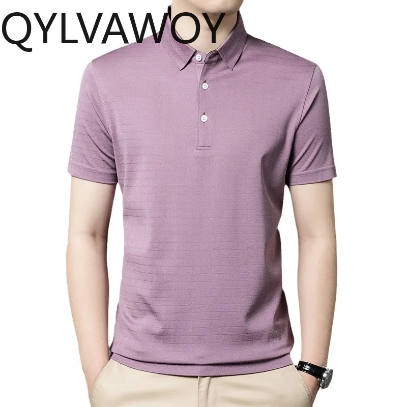 

QYLVAWOY 100% натуральные шелковые рубашки-поло с коротким рукавом для мужчин, летние повседневные топы