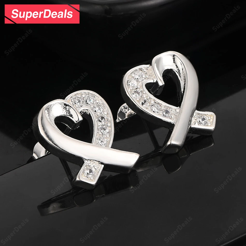 

SuperDeals AAA Zircon 925 Sterling Silver Heart Stud Earrings Men Women Party Beautiful Wedding Birthday Gift Boutique Jewelry