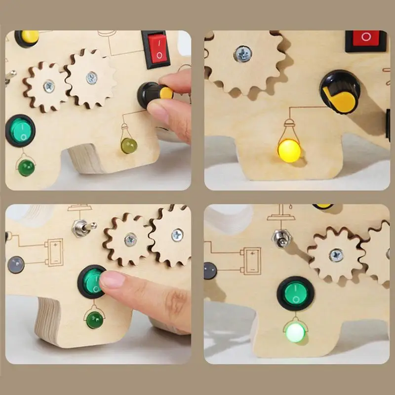 Switch Toy For Kids LED Wooden Dinosaur Board Game For Kids Sensory Toys For Educational Fun Battery Powered Toy For Home Travel