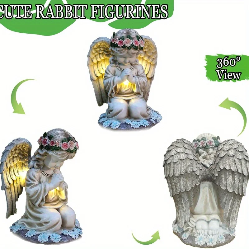 Resin Solar LED Light Angel Garden Statue Outdoor Lawn Figurine Sculptures Yard Fairy Backyard Porch Balcony Decor Gift
