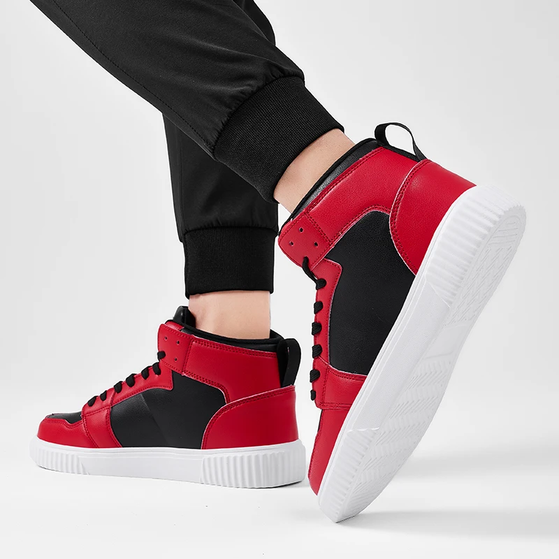 Spring Summer Fashion Red High-Top Shoes Couple Comfortable Pu Leather Casual Sneakers Man Flat Versatile Hip-Hop Shoes For Men