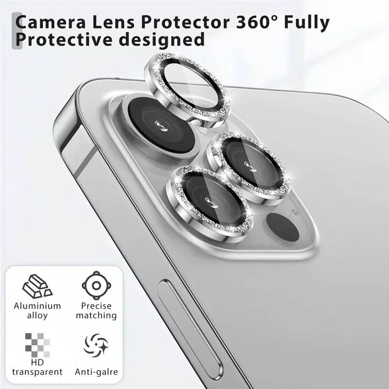 아이폰 16 프로 맥스 16Pro 16Plus 다이아몬드 카메라 렌즈 유리 아이폰 15ProMax 빛나는 금속 렌즈 커버에 대 한 2-3Pcs 렌즈 보호대
