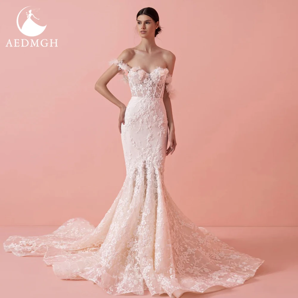 Aedmgh Mermaid Sexy Wedding Dresses Sweetheart Off The Shoulder Vestido De Novia Lace Embroidery Flowers Custom Made Bridal Gown