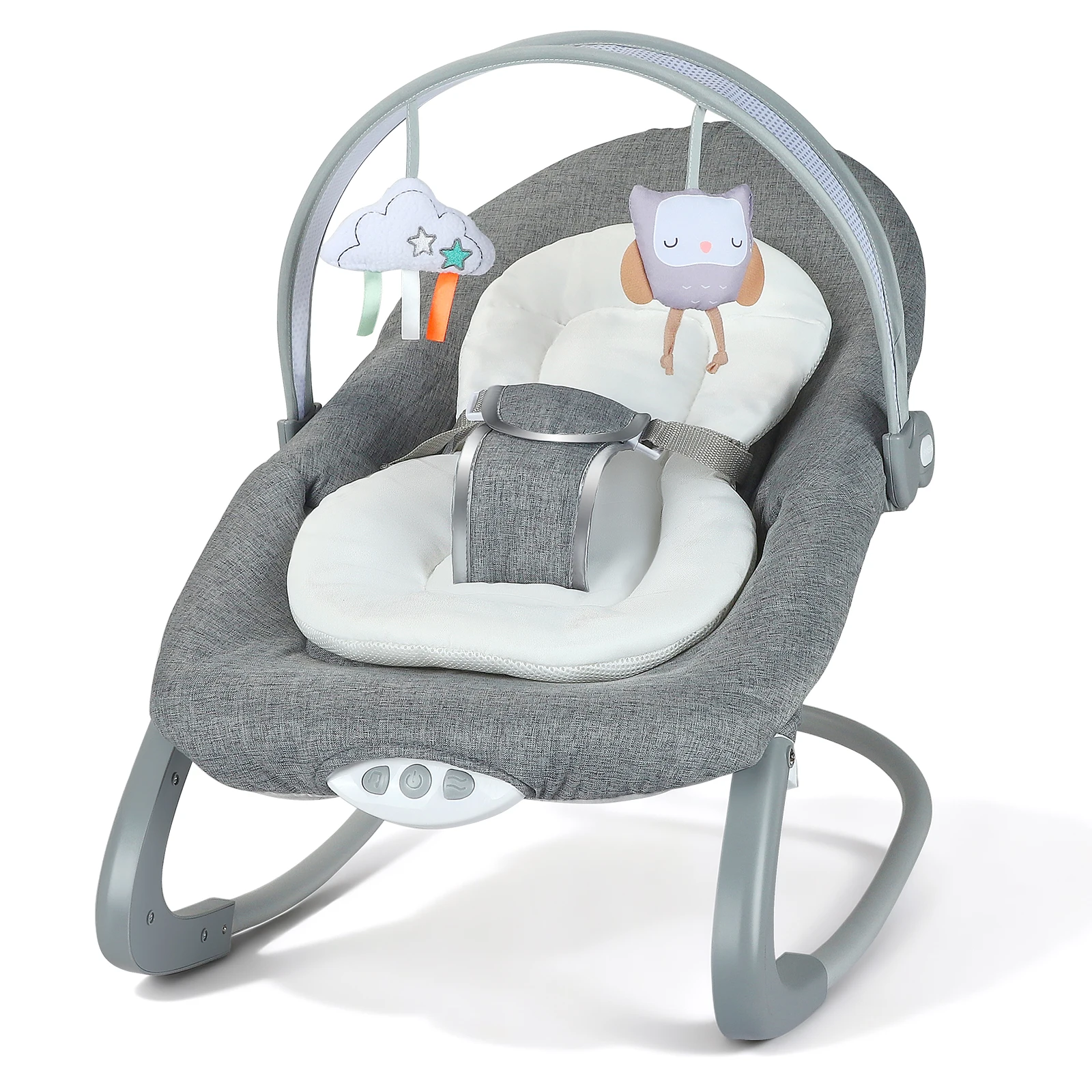 Berceau à bascule électrique pour bébé, réglable, avec musique et vibrations, adapté aux nouveau-nés de 0 à 6 mois, barre de jouets amovible avec 2 jouets.