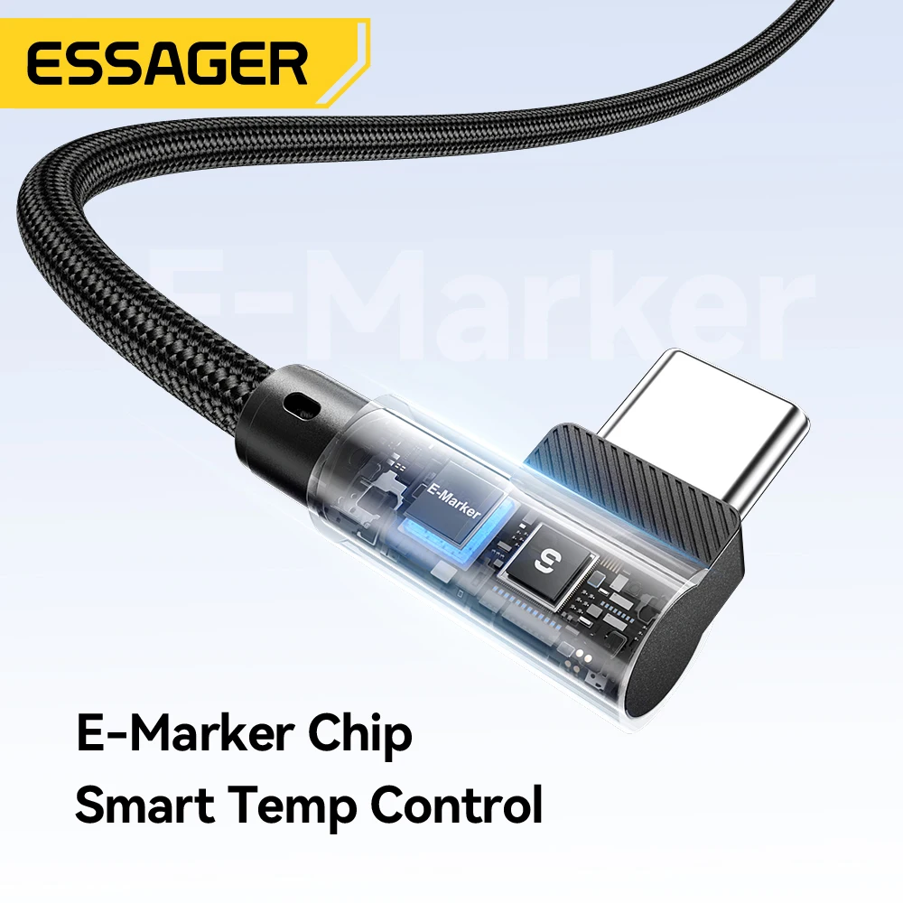 Essager 90 Degree USB-C to C Cable PD100W Type-C Gaming Dual Right Angle Charging Cable 5A for iPhone 17 16 15 Samsung MacBook