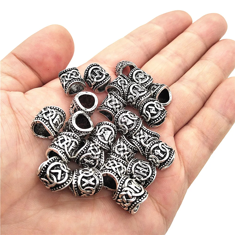 24Pcs Runic Runes Metal Beads Viking Jewelry Bead For Hair Beard Braided Charms Bracelet Making Jewerly Craft Wholesale Supplies