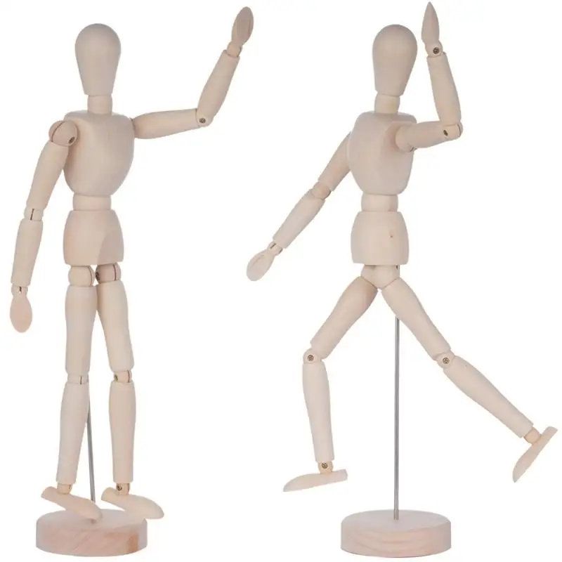 2Pcs Artist Drawing Manikins Wooden Drawing Figures Flexible Moveable Artist Human Figure Drawing Figures For Sketching Drawing