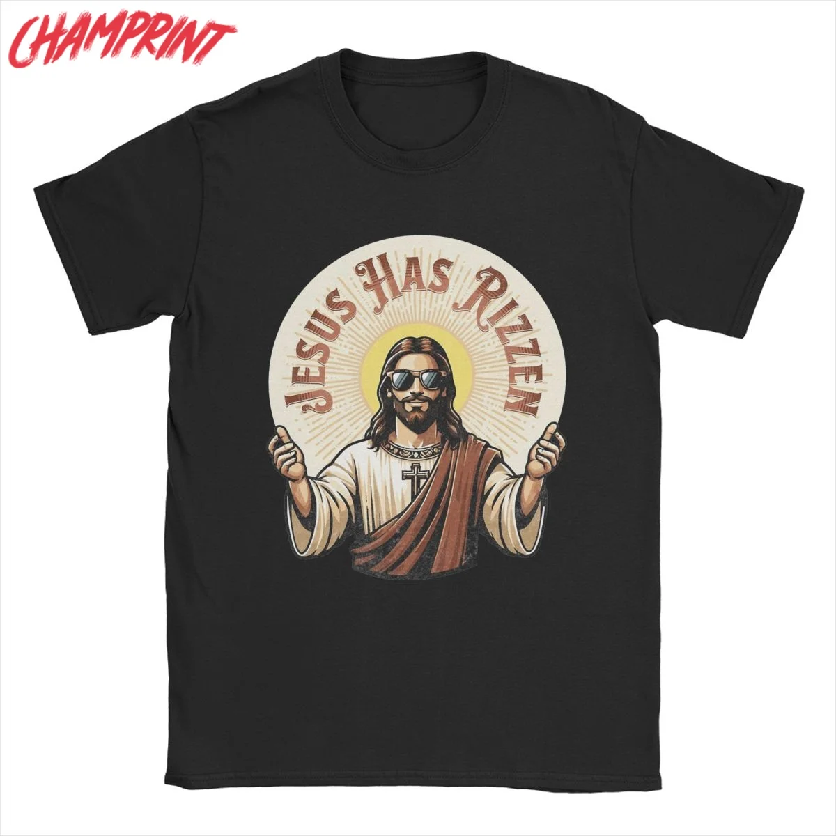 Jesus Has Rizzen T-Shirts Men Humor Pure Cotton Tee Shirt Crewneck Short Sleeve T Shirt Original Clothes