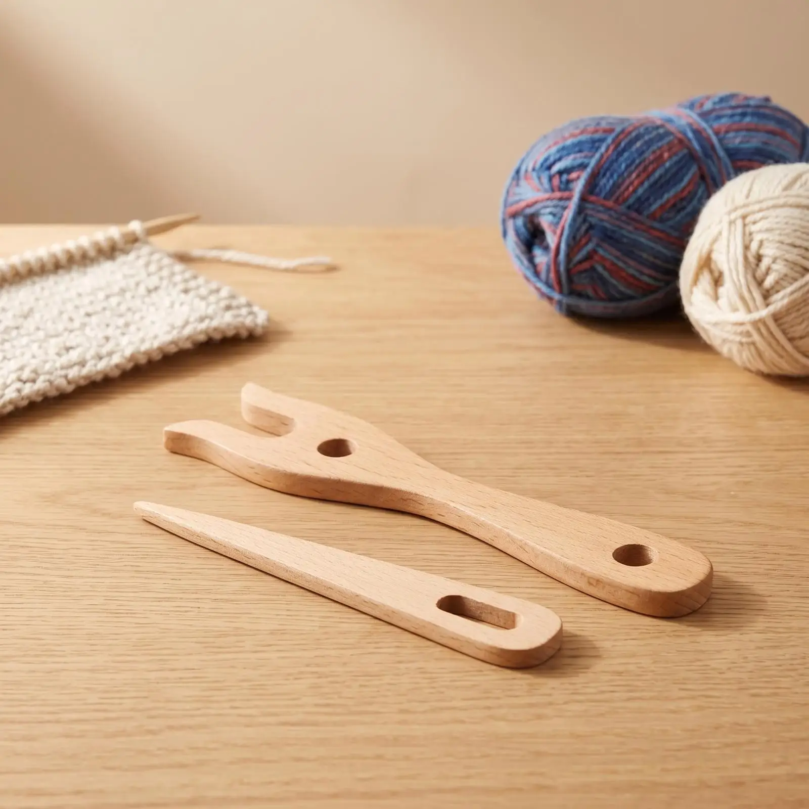 2 Pieces Weaving Tool Set Easy to Use Weaving Fork Beginner-Friendly Wooden for Crafters, DIY Craft Projects, Yarn Threading