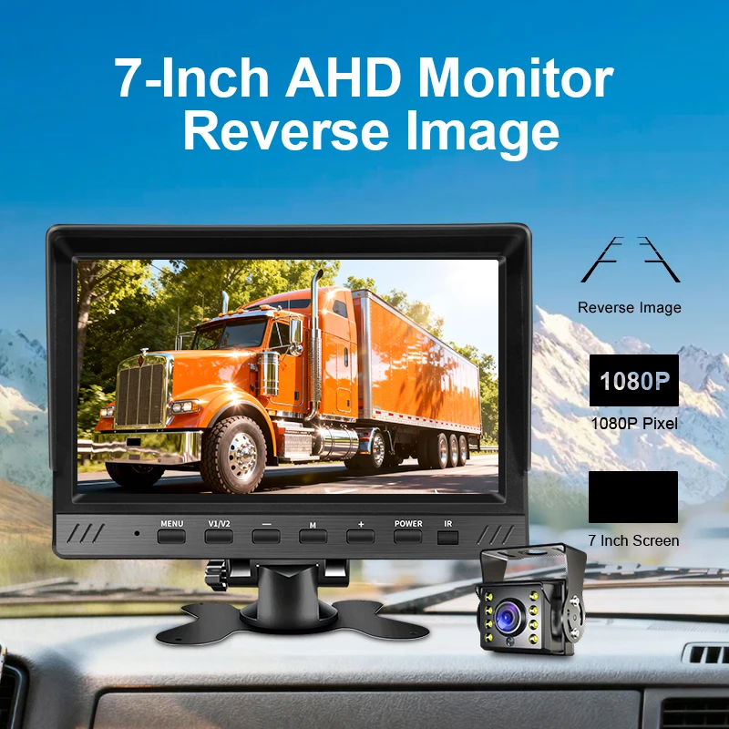 شاشة 7 بوصة AHD للرؤية الخلفية لوقوف السيارات 1080P LED للرؤية الليلية سيارة حافلة شاحنة عكس الكاميرا مع شاشة #1