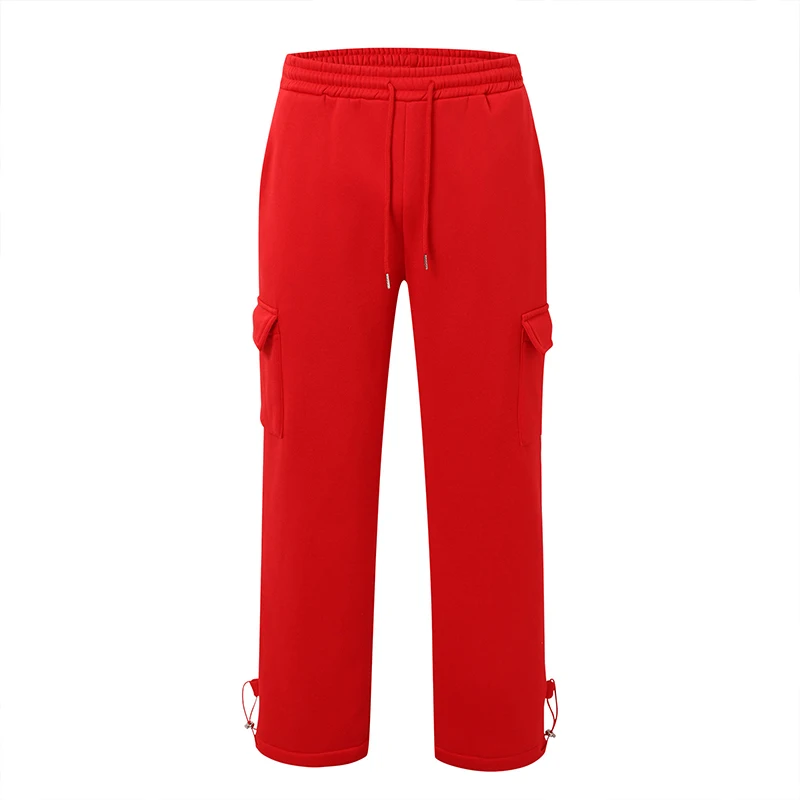 New Street Fashion Men Cargo Sweatpants Autumn Long Pants Loose Fleece-lined Jogging Overalls Multi-pocket Pants Warmth Trousers