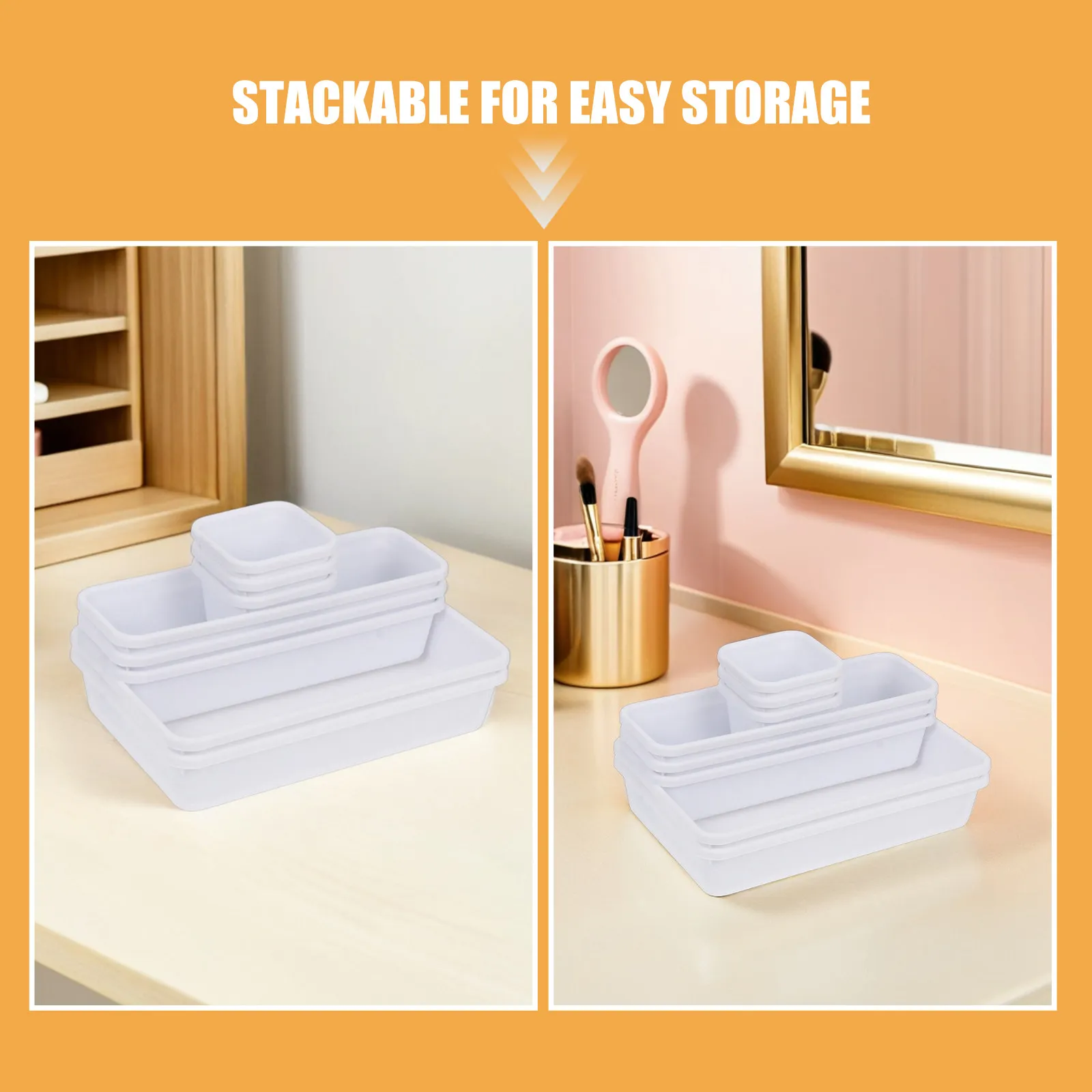 16Pcs Square Desktop Storage Box Set with Adjustable Drawer Dividers for Makeup Skincare & Small Items Organizing