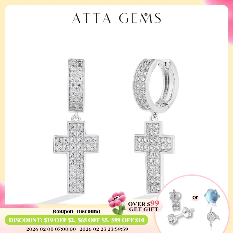 

ATTAGEMS Classic Moissanite Earrings for Women Cross Drop Earrings 925 Sterling Silver Wedding Party 18K Gold Plated Jewelry New