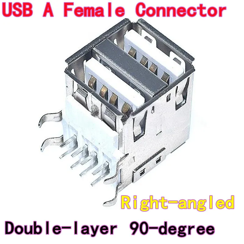 10 قطعة طبقة مزدوجة USB موصل سالب واجهات مزدوجة 90 درجة نوع-A USB أنثى المقبس USB أنثى موصل الزاوية اليمنى