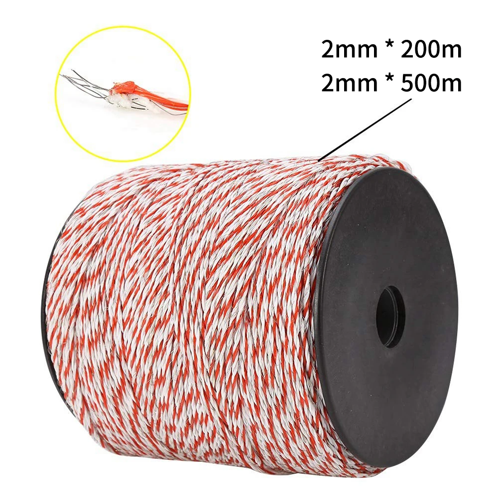 200/500M Roll Electric Fence Rope Polywire with Steel Poly Rope for Horse Animal Fencing Ultra Low Resistance Wire and Accessory