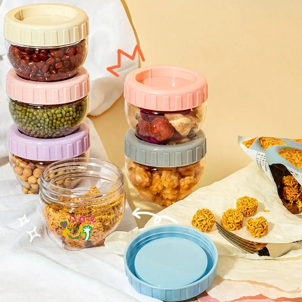 Multi-purpose Plastic Small Snack Storage Jar Airtight Stackable Food Storage Cans with Lid Sealed Dry Food Canister Nut