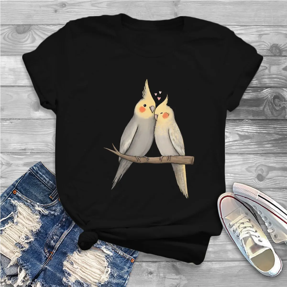 Cockatiel Cuddle TShirt For Girls Parrot Birds Pet Y2k Tees Harajuku Ladies Polyester T Shirt Soft Graphic