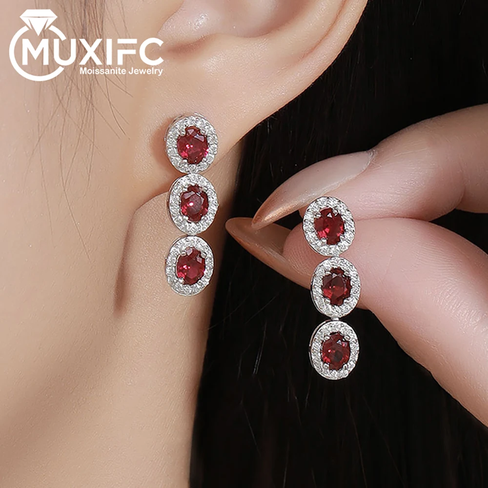 

MUXIFC Red Moissanite Tassels Stud Earrings for Women 925 Sterling Silver Engagement Wedding Drop Earrings Fine Jewelry Gift