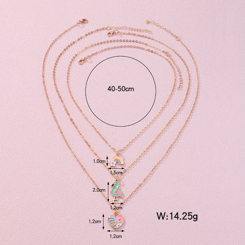 Luoluo&baby 3Pcs/set Cartoon Heart Rainbow Bird Pendant Necklace for Girl Kids Friendship BFF Necklaces Best Friend Jewelry Gift