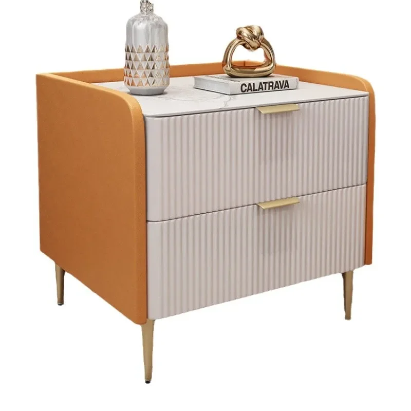 

Complete leather small bedroom rock slab solid wood bedside table modern light luxury simple Internet celebrity high sense