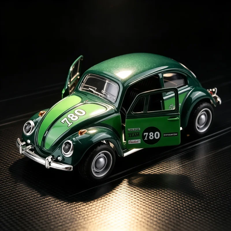 1: 36 Retro Green Cute Beetle Alloy Model Car, Can Pull Back Mechanism, Door Can Open Coated Alloy Car Model Classic Car Toy Car