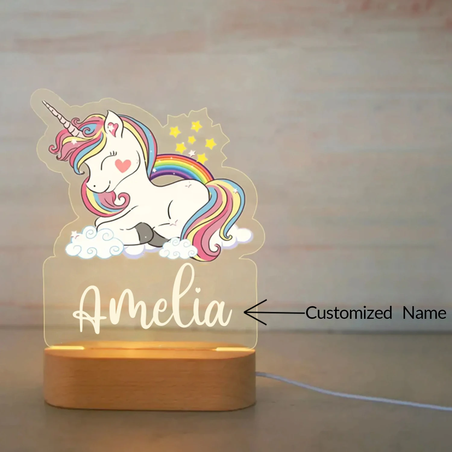 Personalized USB NightLight Custom Name Acrylic Lamp Animal Design Baby Kids Bedroom Home Decoration Birthday Anniversary Gift