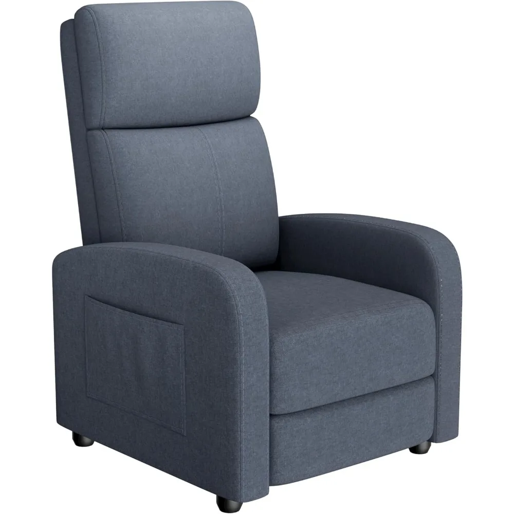 Garveehome Linen Fabric Manual Recliner Chair, With Side Pocket, High Backrest, Thick Cushion, Adjustable Push Back Recliner,Coz-image