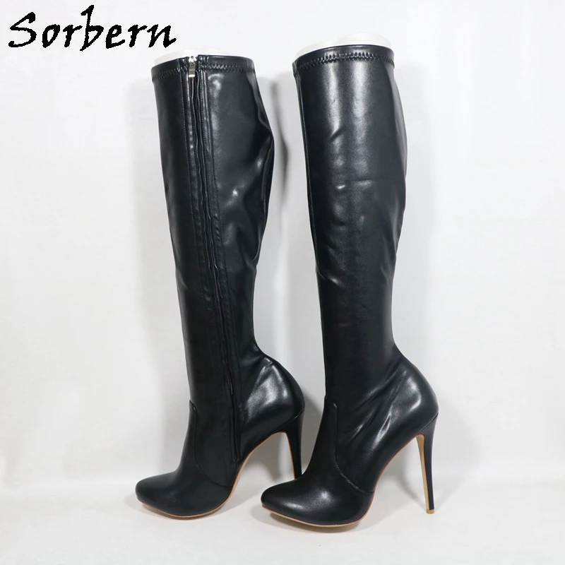 

Sorbern Black Matte Knee High Boots Women 15cm High Heels Stilettos Unisex Style Female Shoes Vintage Style Boot Custom