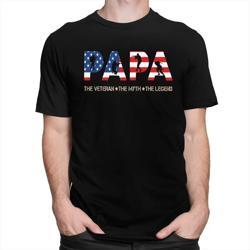 Papa The Veteran The Myth The Legend Tshirt for Men Short Sleeve T Shirt Father's Day Gift T-shirt Loose Fit 100% Cotton Tee
