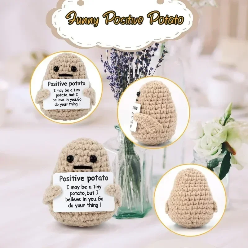 New Positive Energy Potato Stuffed Plants Boys Girls Mini Handmade Plush Wool Knitting Doll with Card Kids Christams Gift Toys