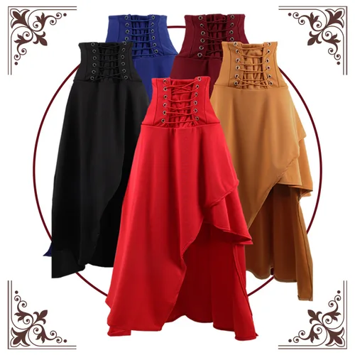 Ropa gótica Medieval renacentista Steampunk, disfraces de pirata, vestido Vintage de carnaval, falda Maxi con dobladillo, falda informal de moda