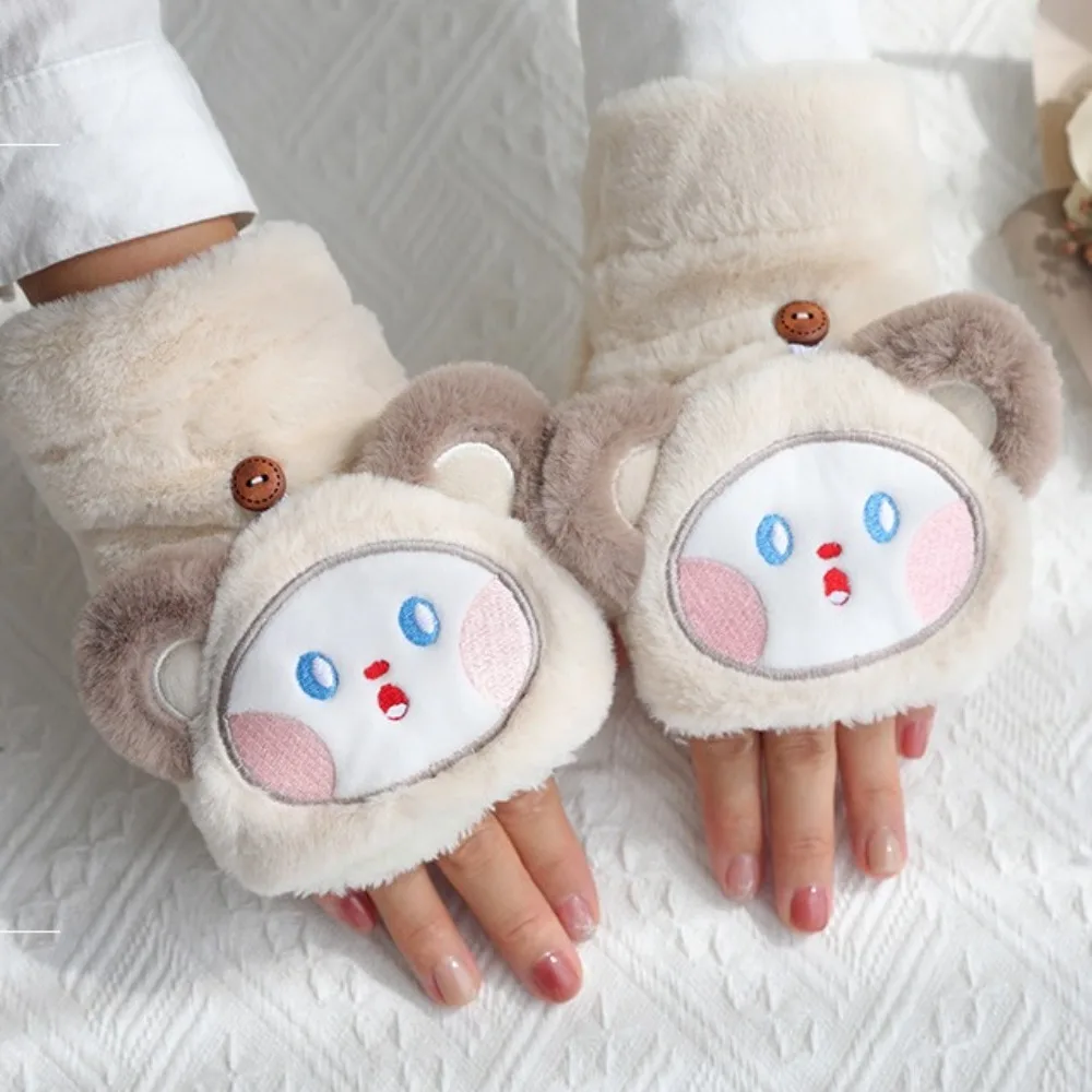 Guantes de invierno de dibujos animados de animales Kawaii para niños, cubierta suave abatible, guantes de cerdo de felpa, guantes cálidos de estilo coreano, otoño