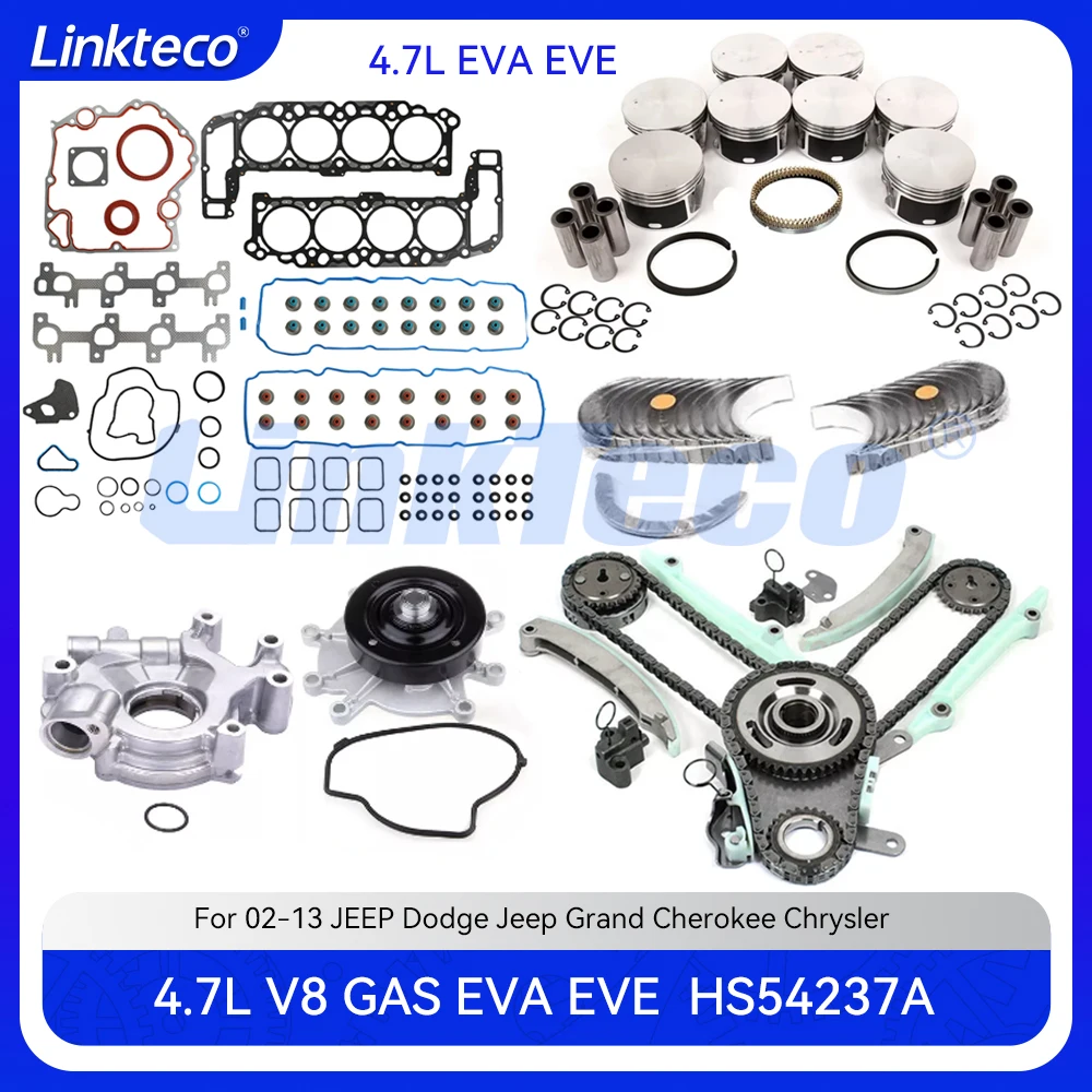

Engine Piston Ring Main & Con-Rod Bearing Full Gasket Set Timing Chain Kit For 02-13 4.7 T L JEEP Dodge Chrysler EVA 4.7L V8