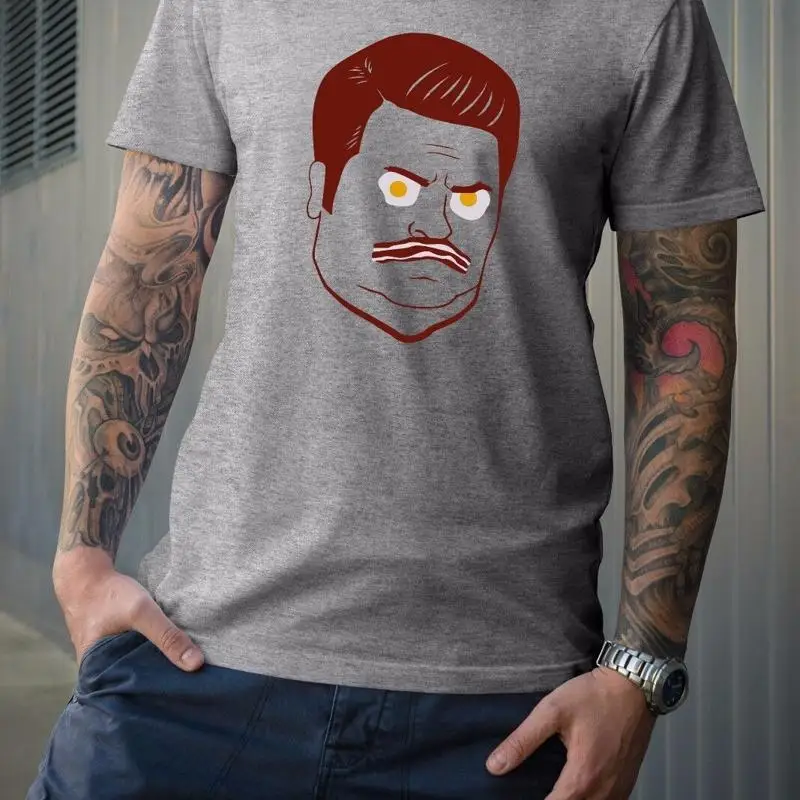 Ron Swanson, Bacon and Egg face Tshirt, parks and recreation inspired design