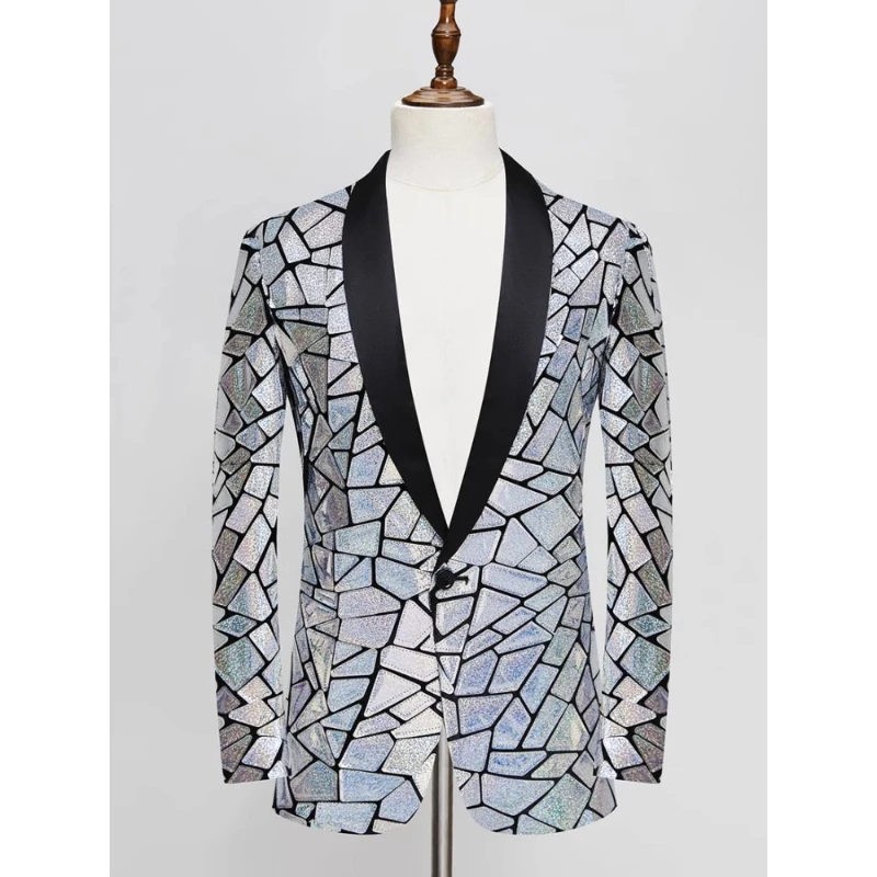 

Men Stage Suit Laser Imitation Lens Sequin Singing And Dancing Shiny Costume Host Male Singer Performance