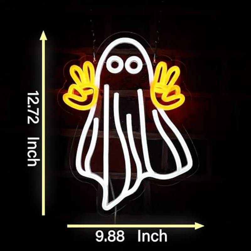 Halloween Neon Sign Dimmable USB Powered LED Light Victory Ghost Wall Decor Gift for Bar Game Room Man Cave Bedroom Garage Decor