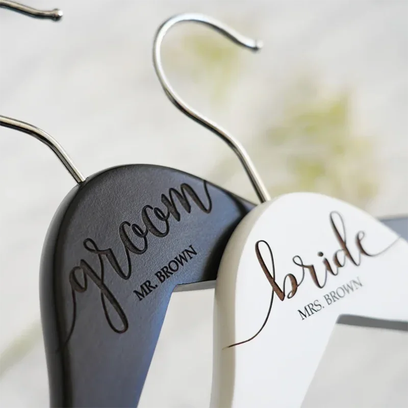 

"Set of 2 Personalized Engraved Hangers | Bride & Groom Wedding Gift – Bridal Dress Hanger & Wedding Decor"