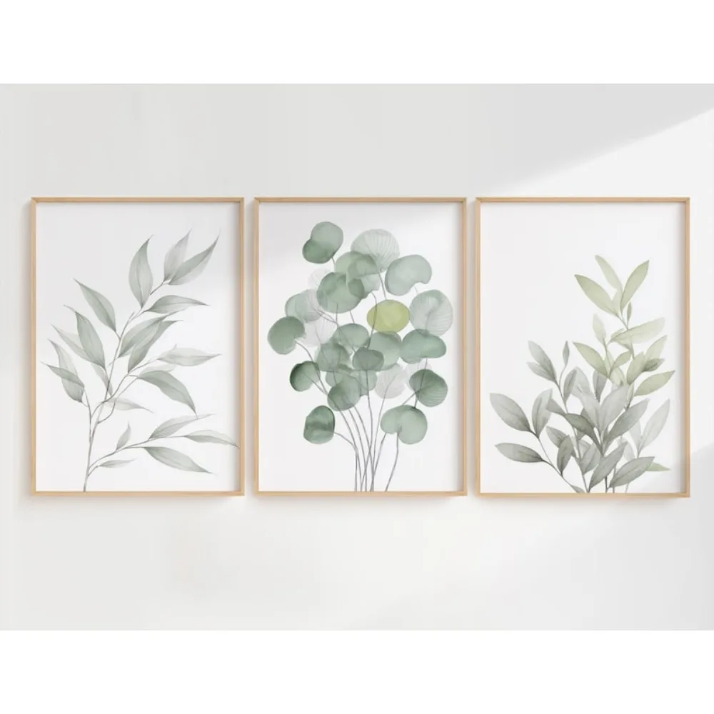 Frameless Sage Green Plant Print,Minimalist Watercolor Leaf Art,Digital Download,Spring and Summer Living Room Wall Art Decor