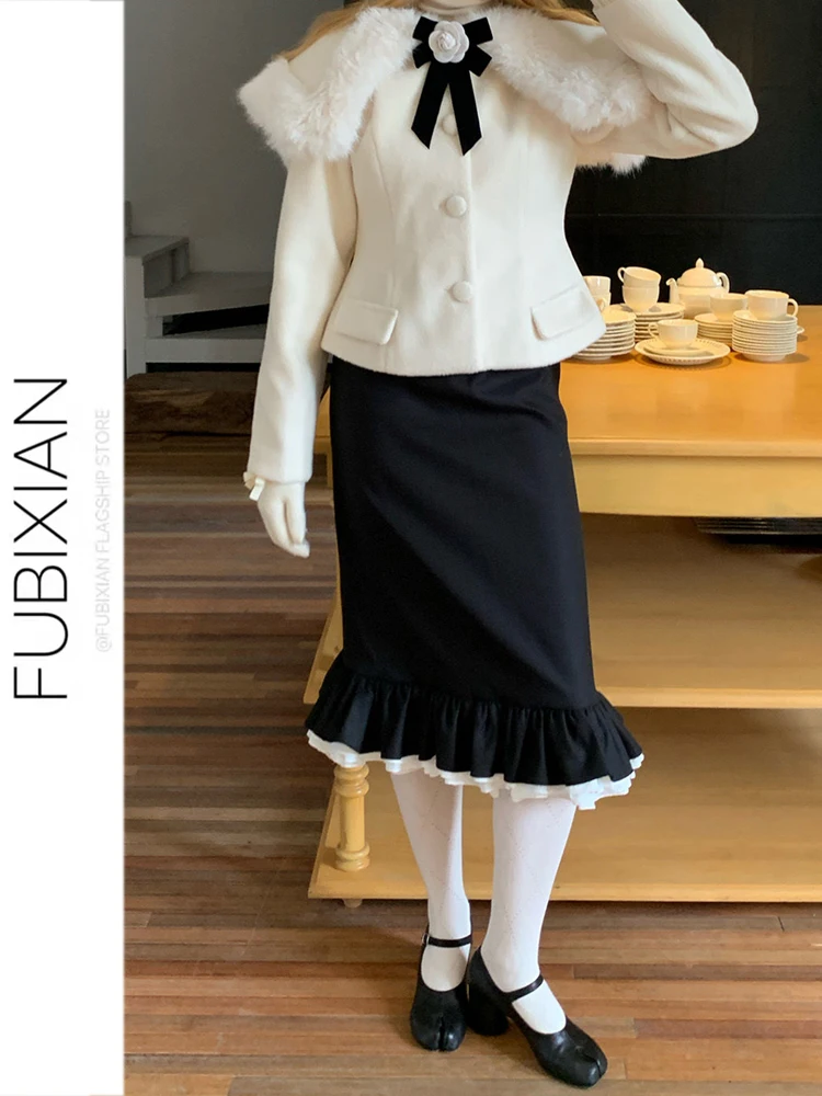 Miu Style Hepburn Black Fish Tail Skirt Women's Autumn Winter New Versatile High-End Feeling Splicing Fashionable Korean Vers...