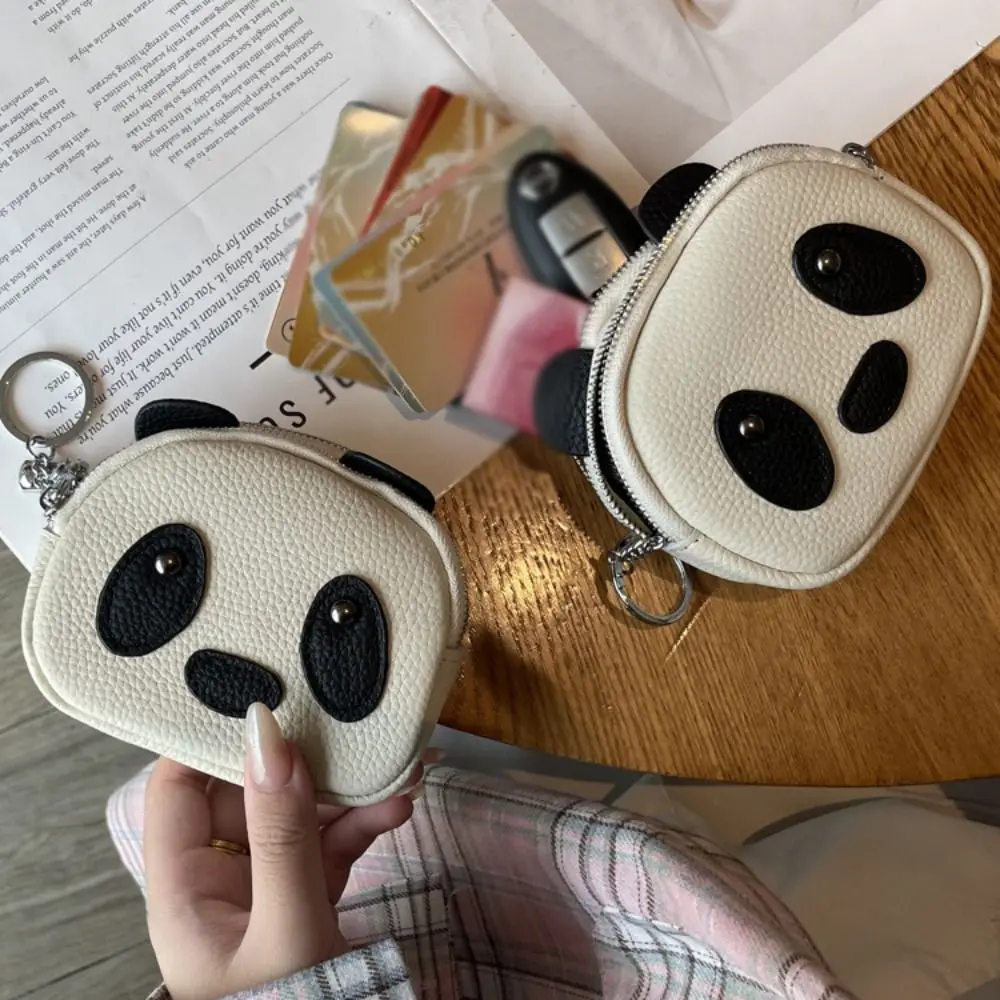 Мини-кошелек из искусственной кожи на молнии, сумка для карт, корейский стиль, кошелек с пандой, клатч с брелоком, милый держатель для карт для женщин